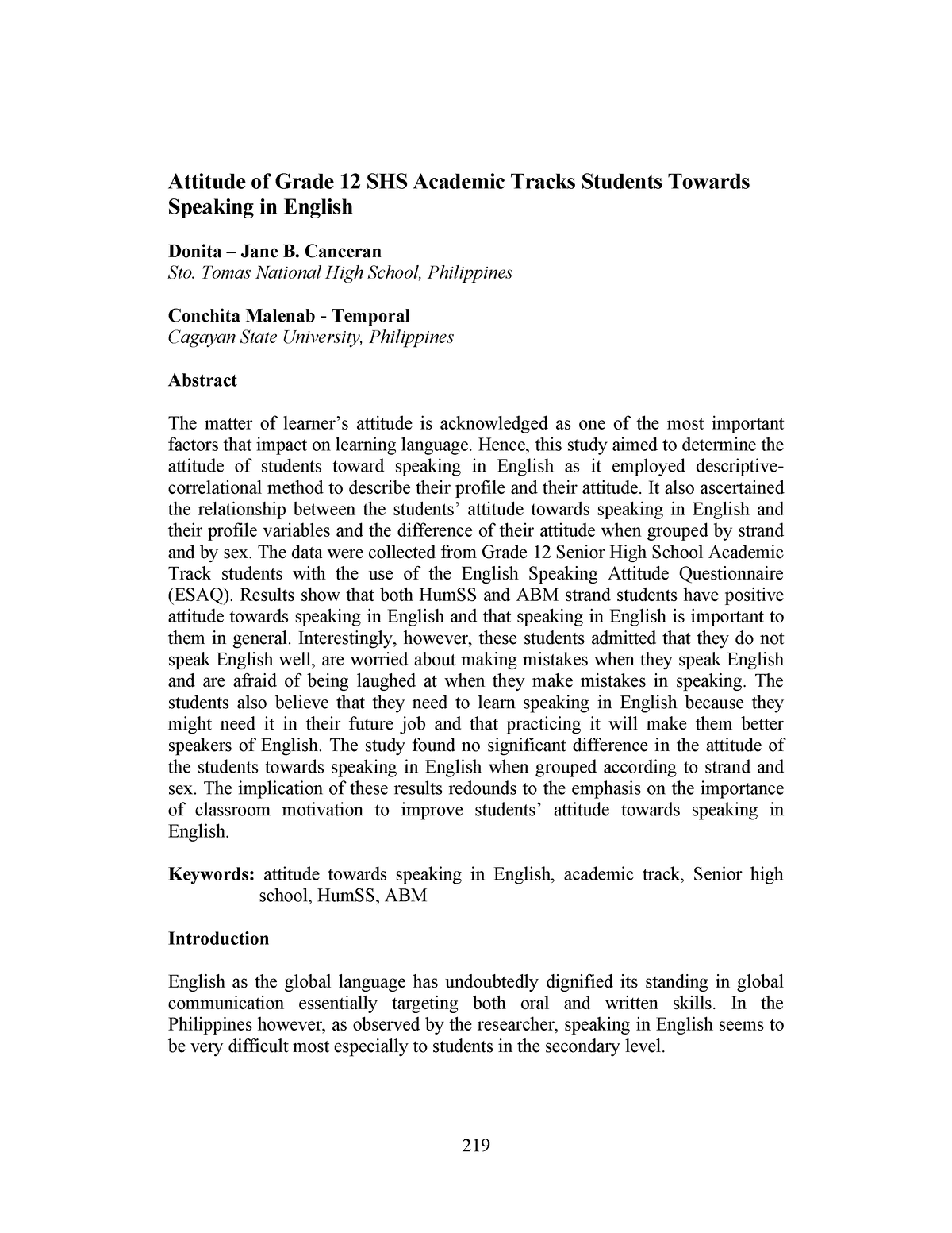 student attitudes and behaviors research paper