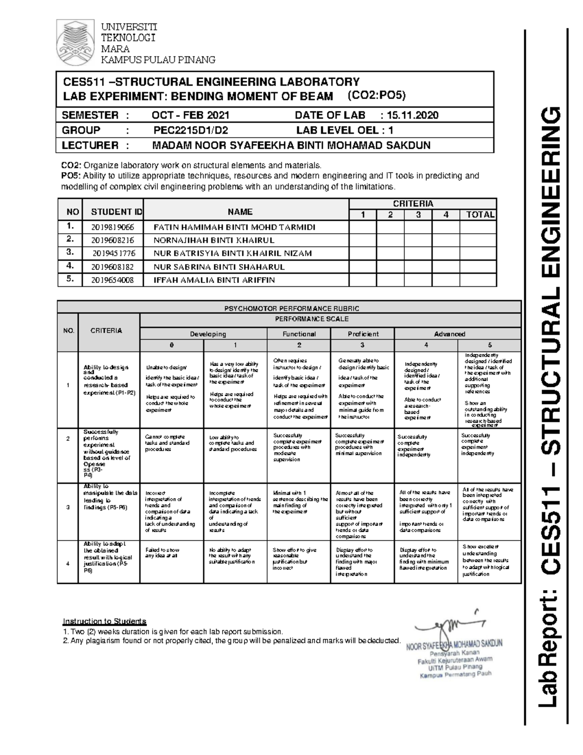 9. LAB Report Bending Moment Civil Engineering (infrastructure