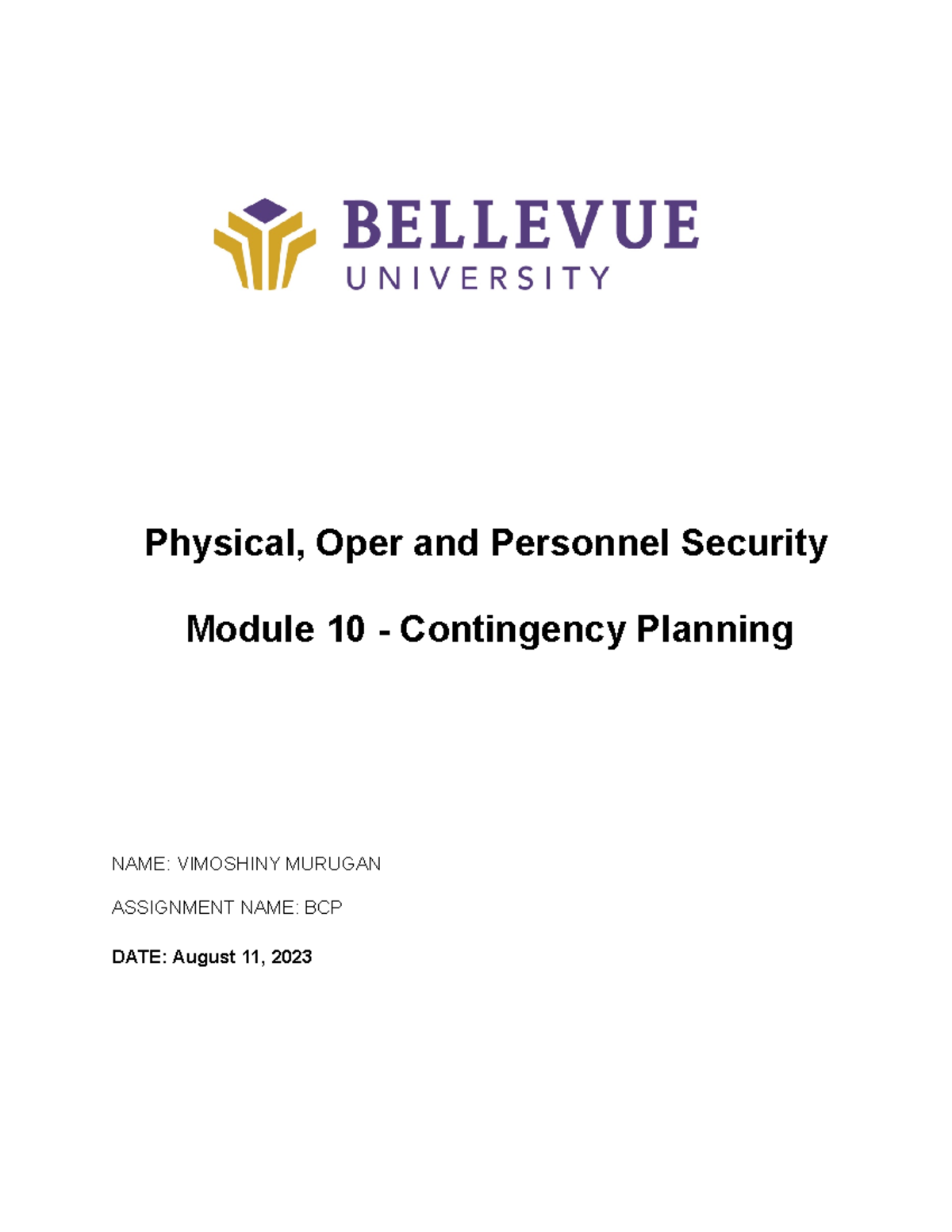Module 10 Contingency Planning Physical, Oper and Personnel