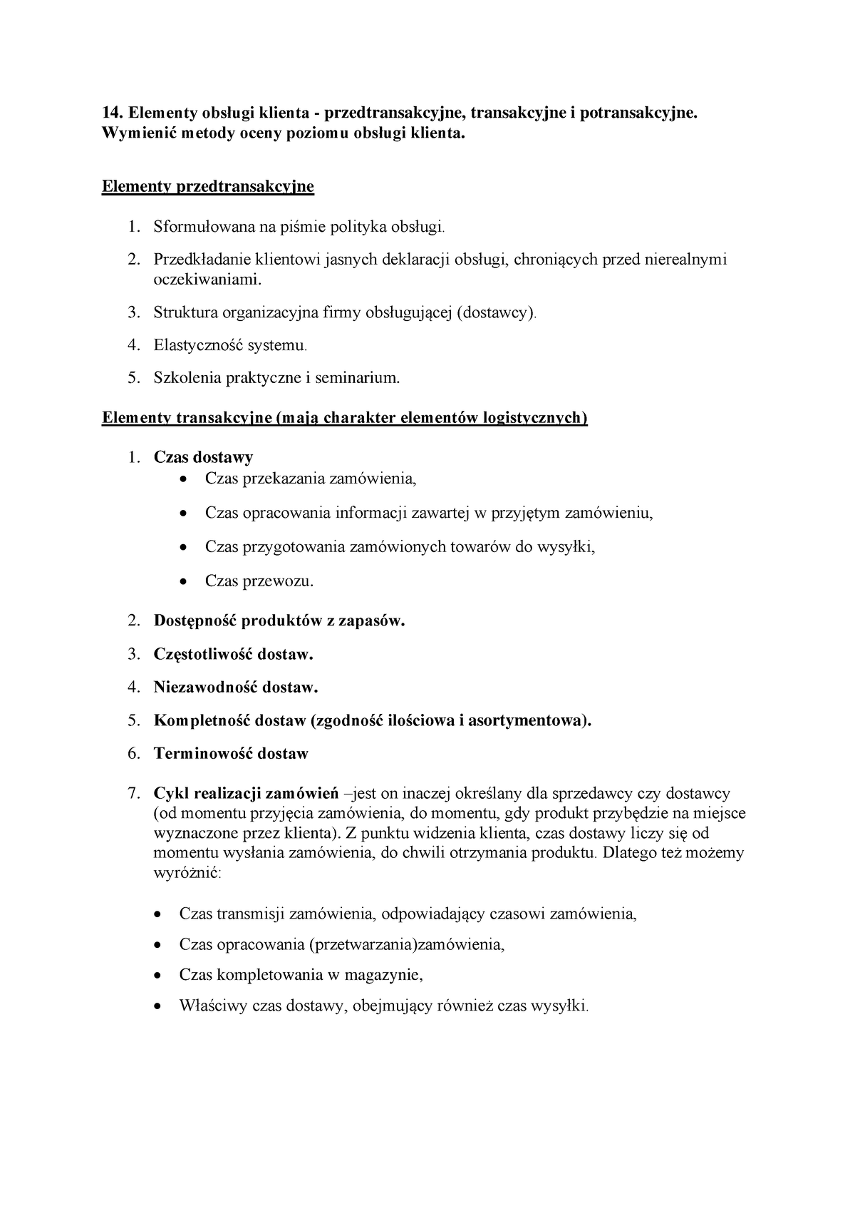 Podstawowe Zagadnienia Logistyki Cz. 2 (zaliczenie) - Elementy Obsługi ...