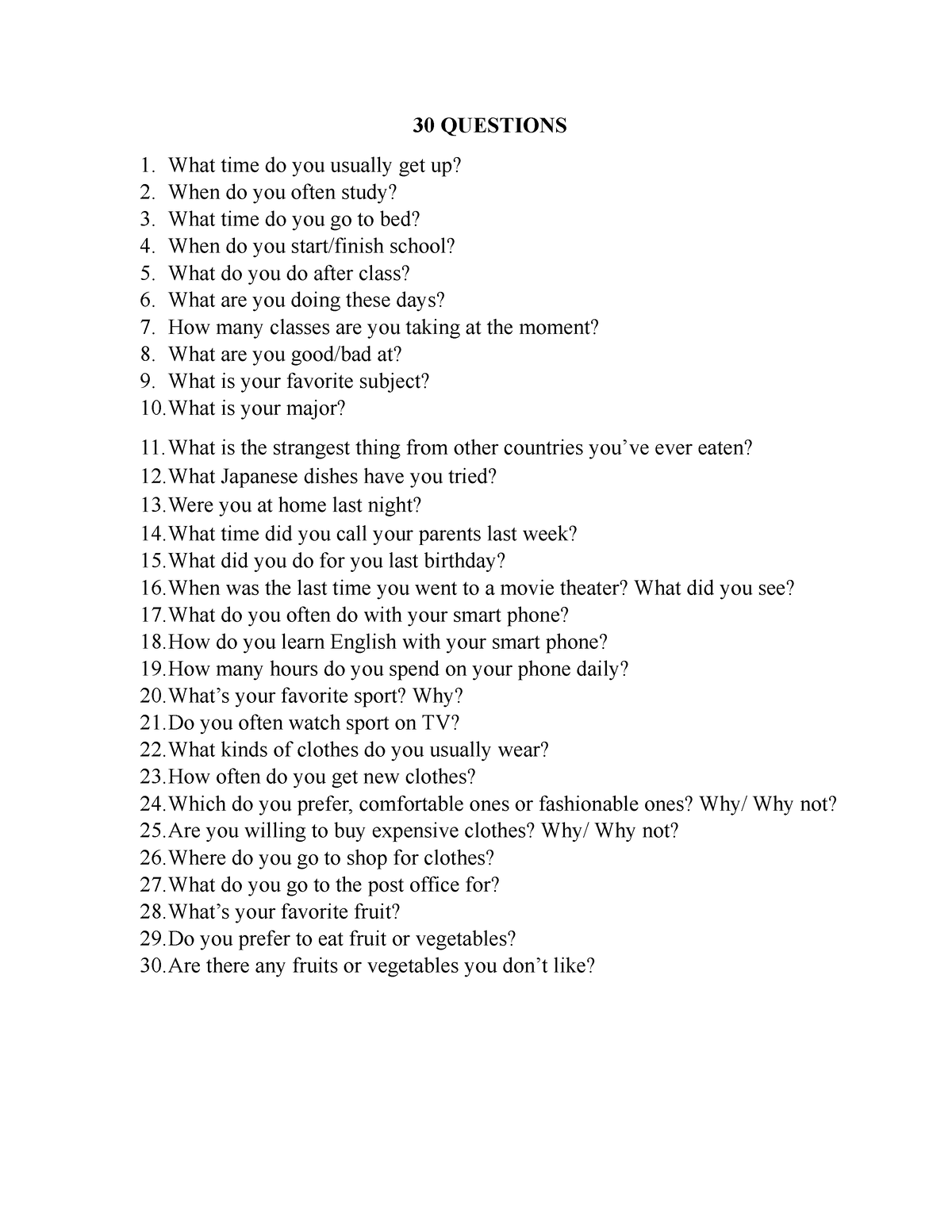 30 Questions - siuy87xb hgdw6tub ưiytd8ybaxk - 30 QUESTIONS What time ...