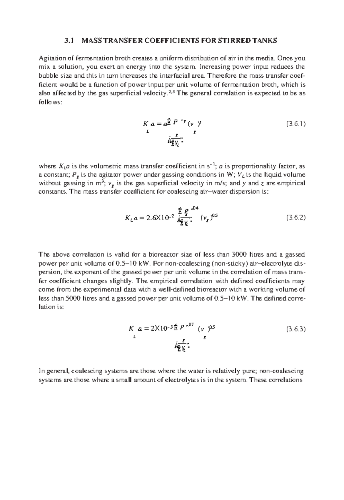 MASS Transfer Coefficients FOR Stirred Tanks - g g 3 MASS TRANSFER ...