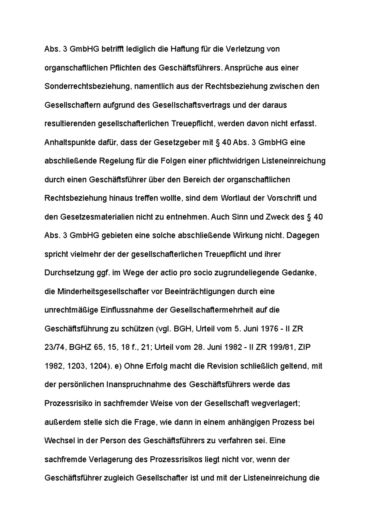 Thorax Modul Thorx Abs. 3 GmbHG betrifft lediglich die Haftung für
