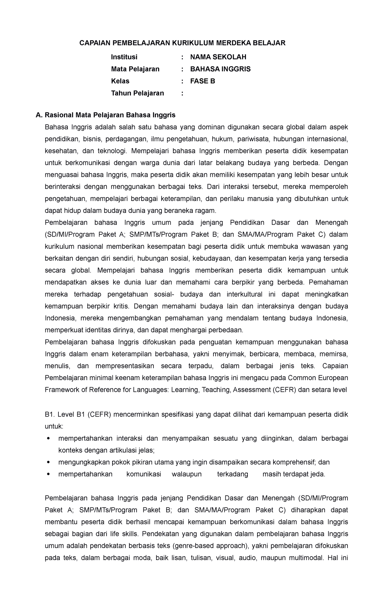 CP Bahasa Inggris FASE B (datadikdasmen - CAPAIAN PEMBELAJARAN ...