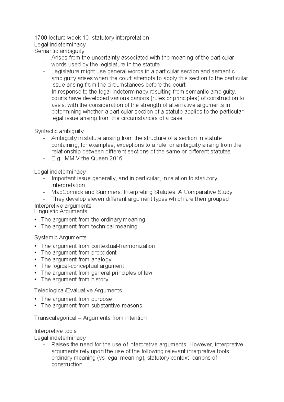 1700 lecture week 10 - week 10 notes - 1700 lecture week 10- statutory ...