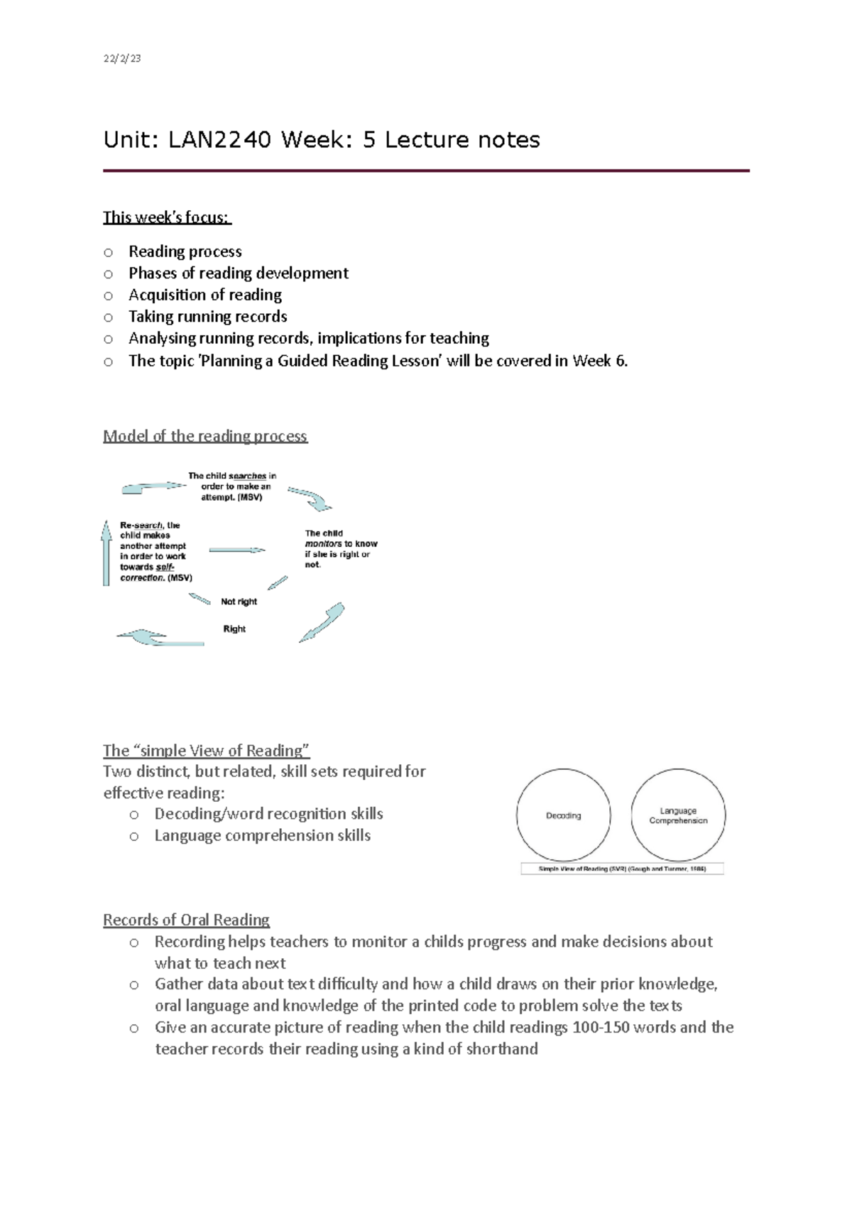 LAN2260 week 5 lecture notes - 22/2/ Unit: LAN2240 Week: 5 Lecture ...