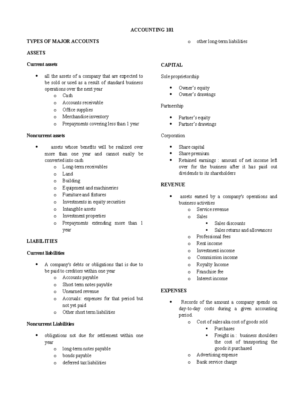 Accounting Notes - Fundamentals Of Accounting - BatStateU - Studocu