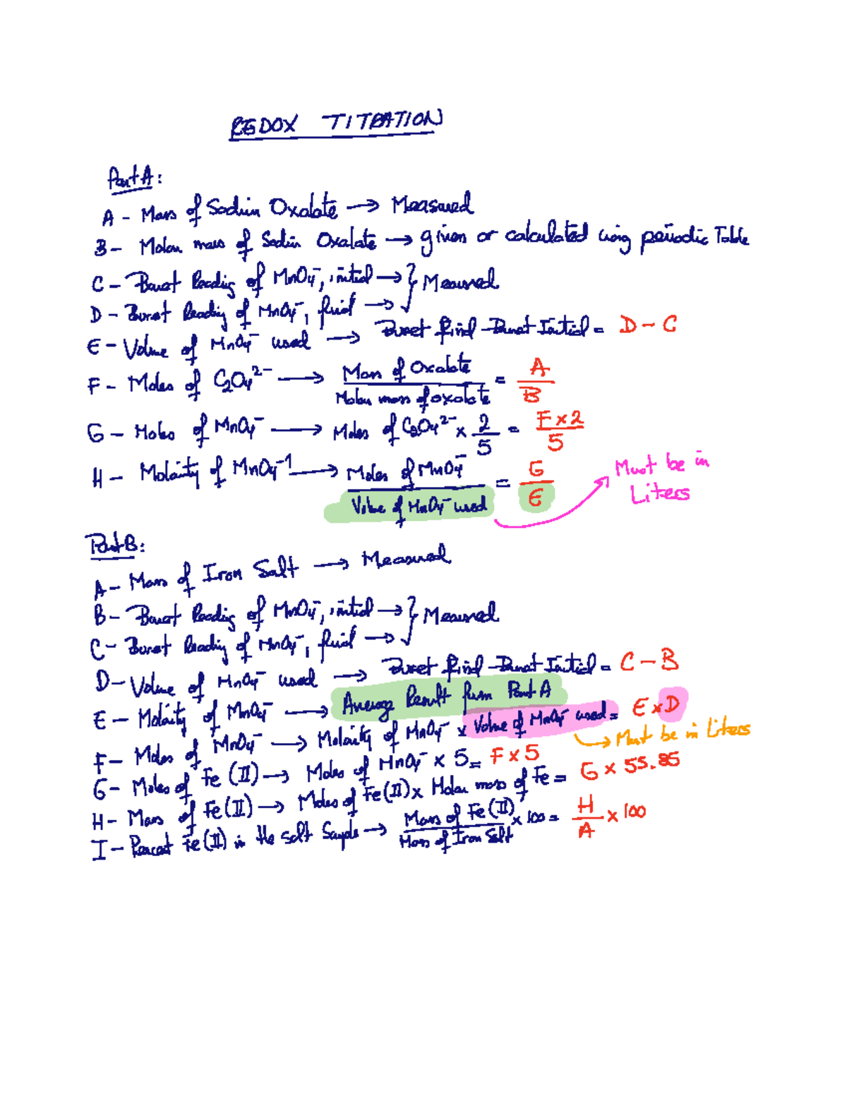 Redox Titration Calculations