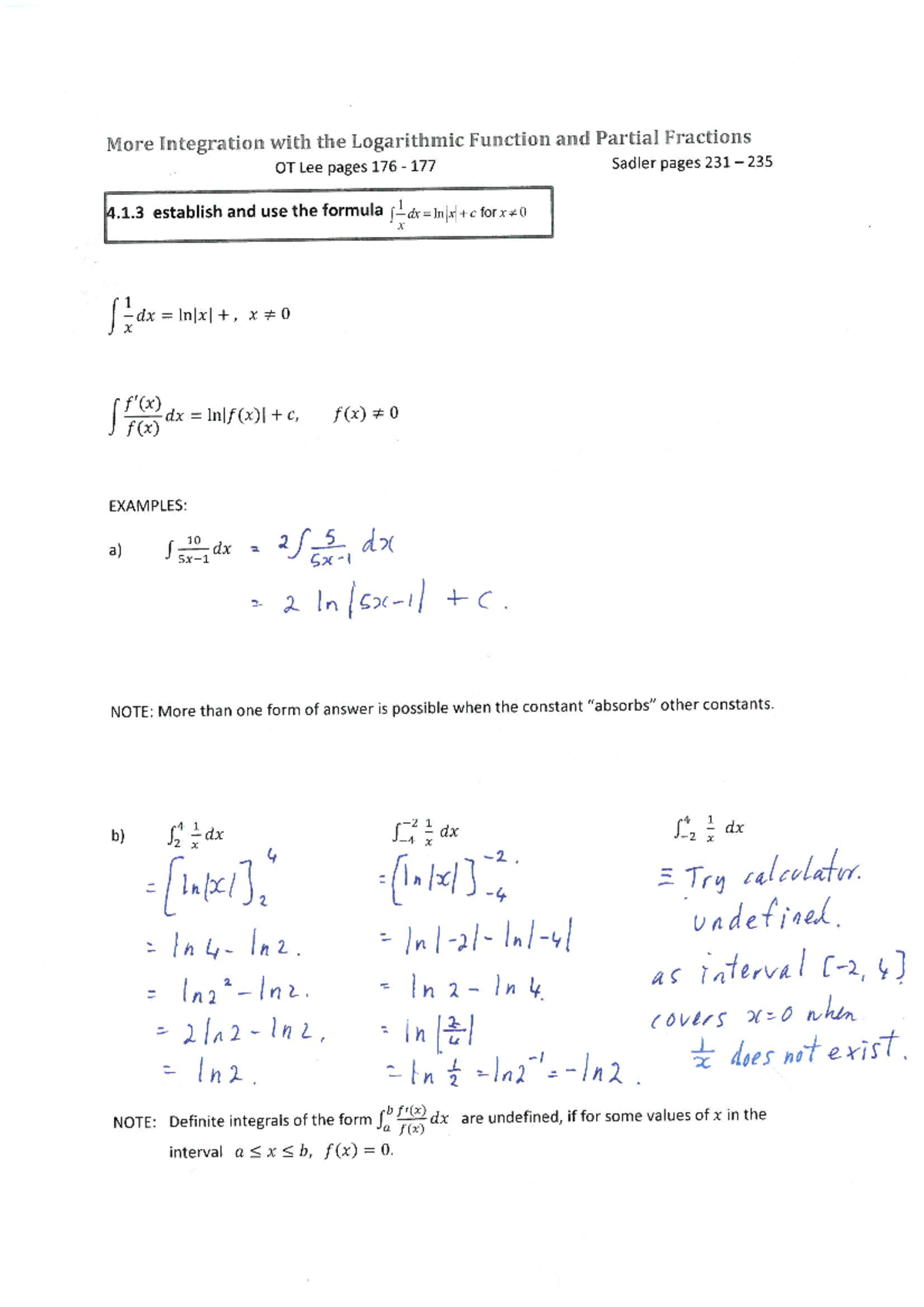 12Lesson 4 More Integration with Logarithmic Function and Partial ...