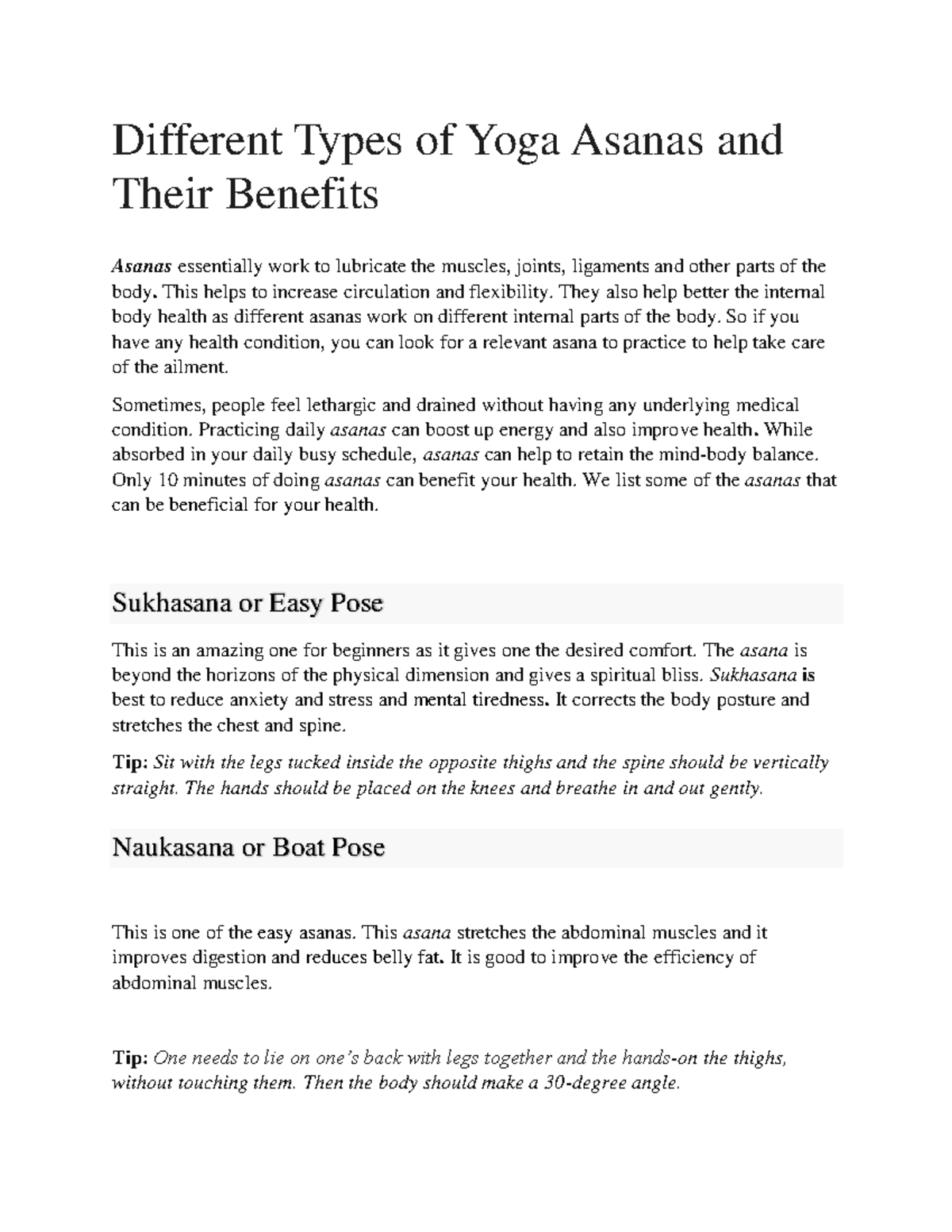 essay on types yoga asanas