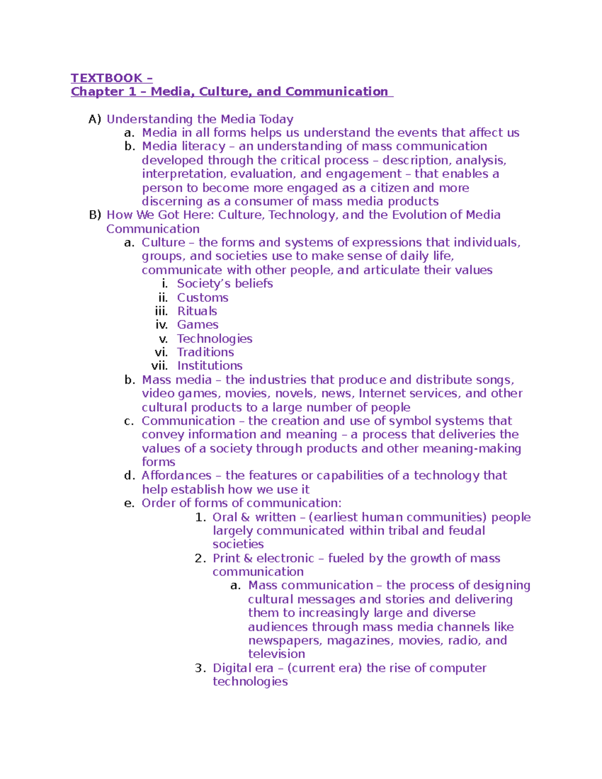 COM 107 - Chap 1 - TEXTBOOK – Chapter 1 – Media, Culture, and ...