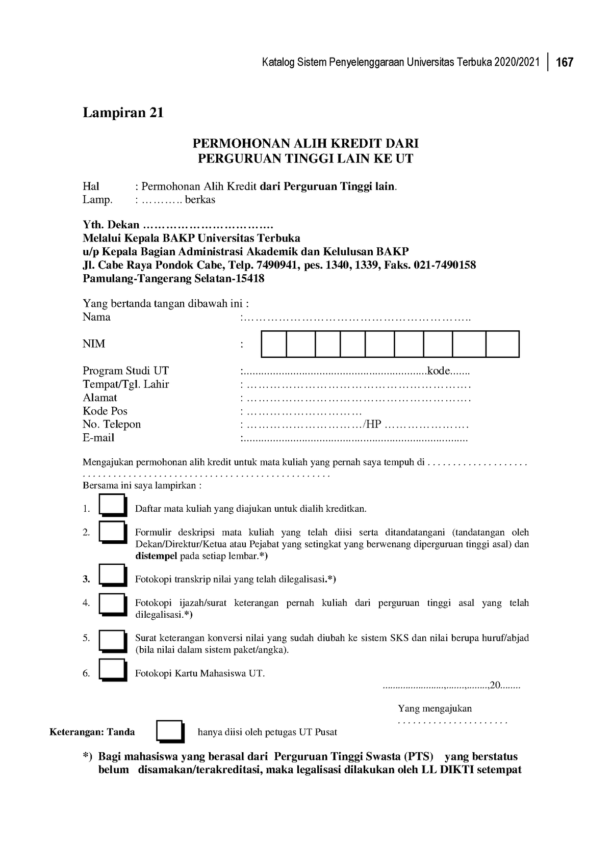 Formulir Alih Kredit Dari PTN Lain Ke Ut - Katalog Sistem ...