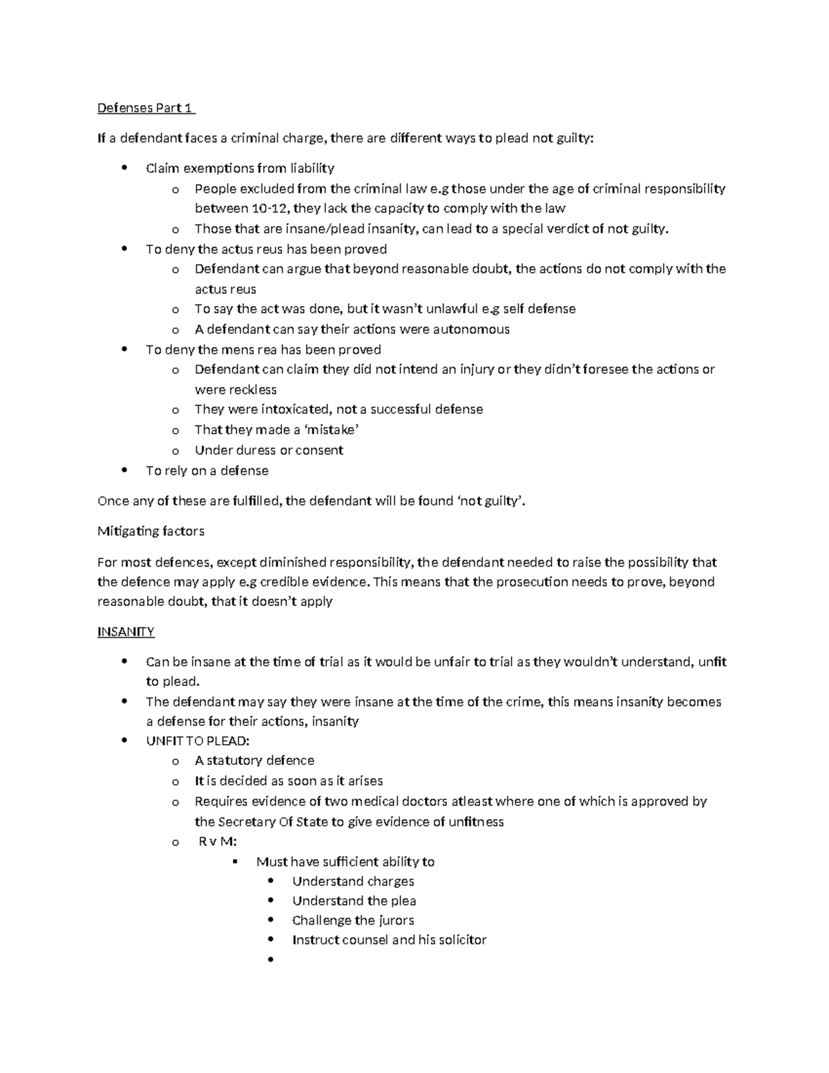 Defenses - Summary Criminal Law - Defenses Part 1 If a defendant faces ...