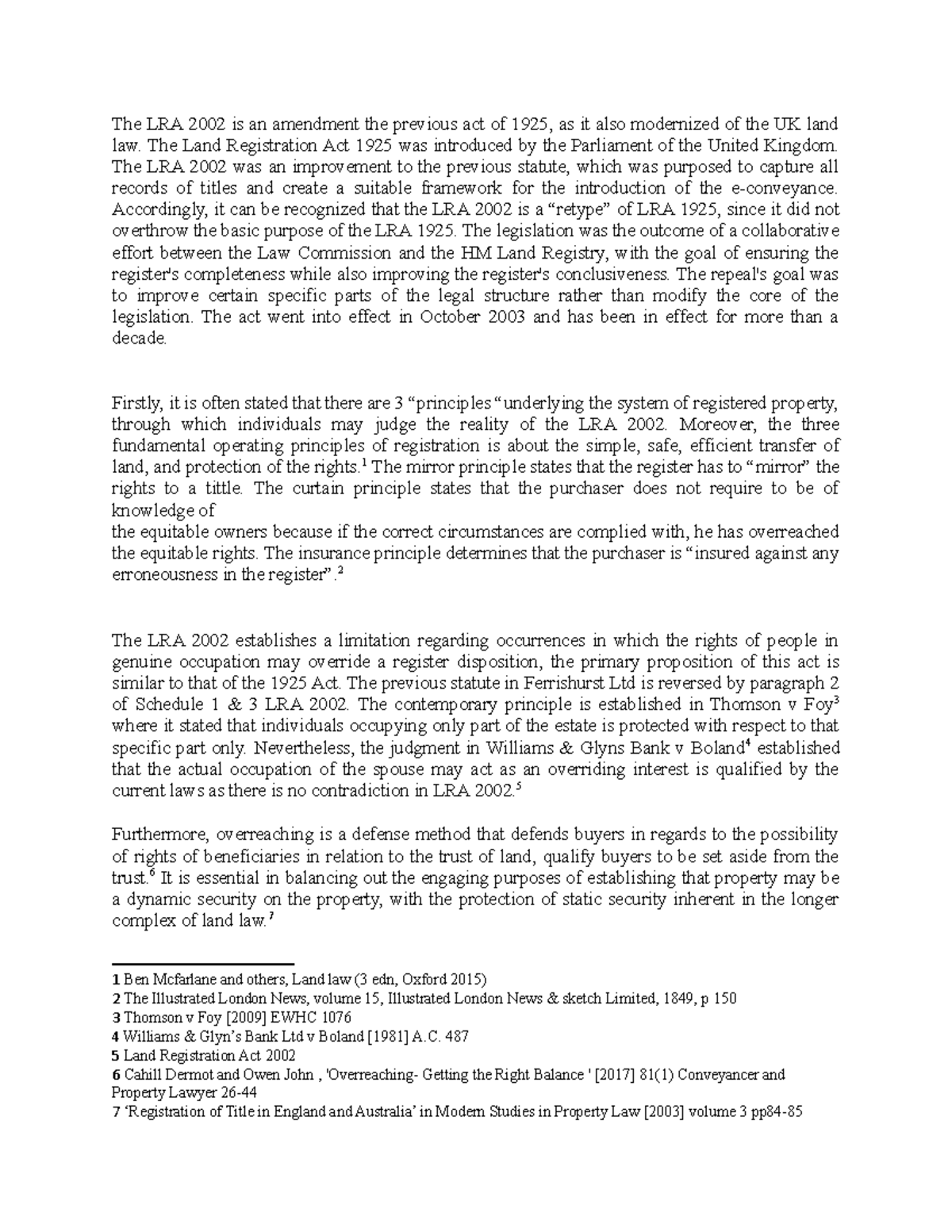 Land law Coursework on overriding interests The LRA 2002 is an amendment the previous act of