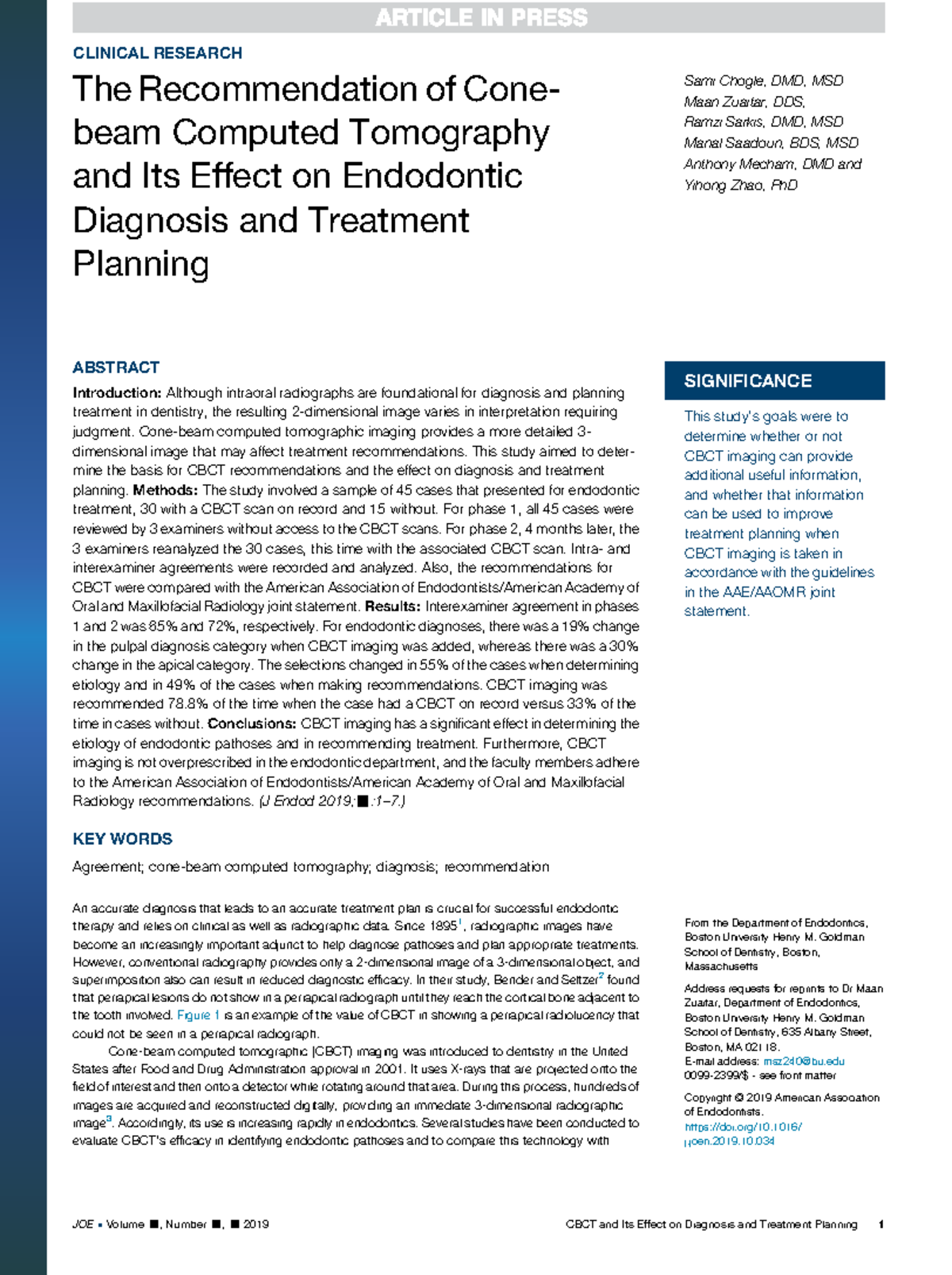 Chogle 2019 - fiscalidad - CLINICAL RESEARCH The Recommendation of Cone ...