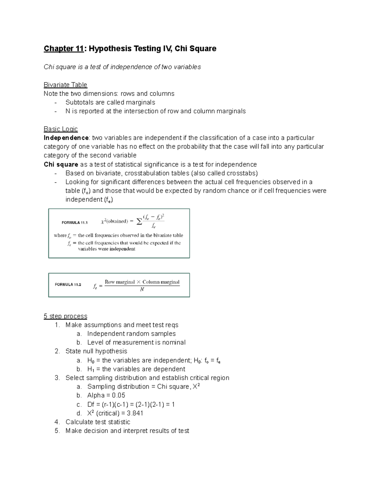 Healy Chapter 11 - Chapter 11: Hypothesis Testing IV, Chi Square Chi ...