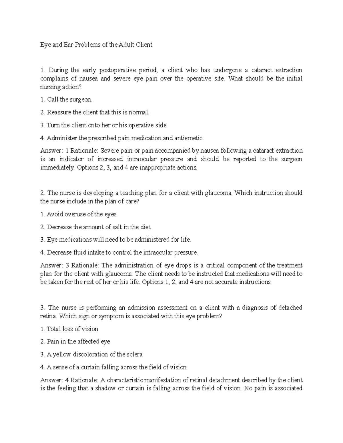 Eye and Ear Problems of the Adult Client Eye and Ear Problems of the