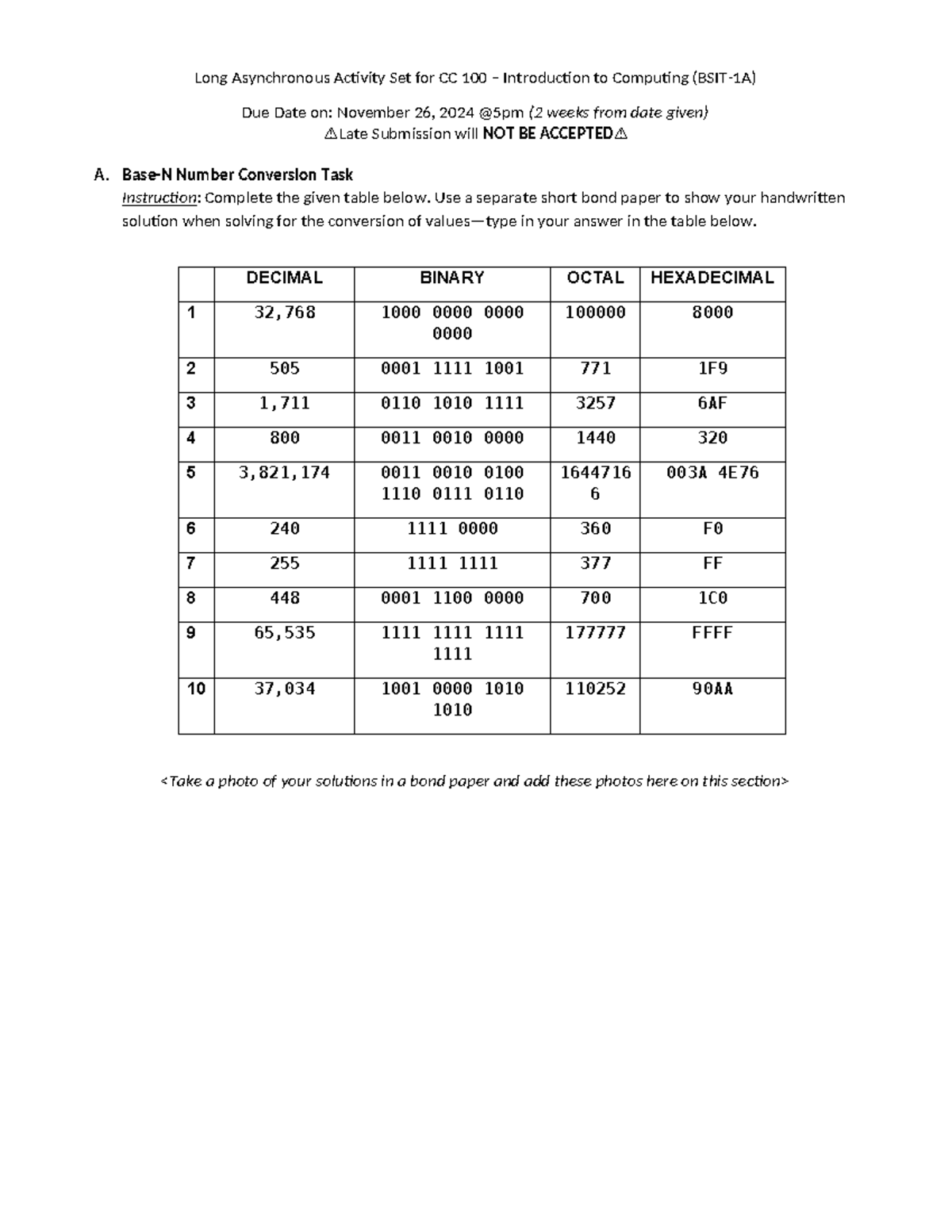 Intro to Computing 100 - Long Asynchronous Activity Set for CC 100 ...