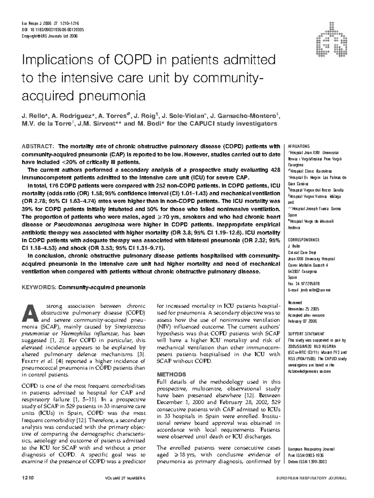 1210 - Implications of COPD in patients admitted to the intensive care ...