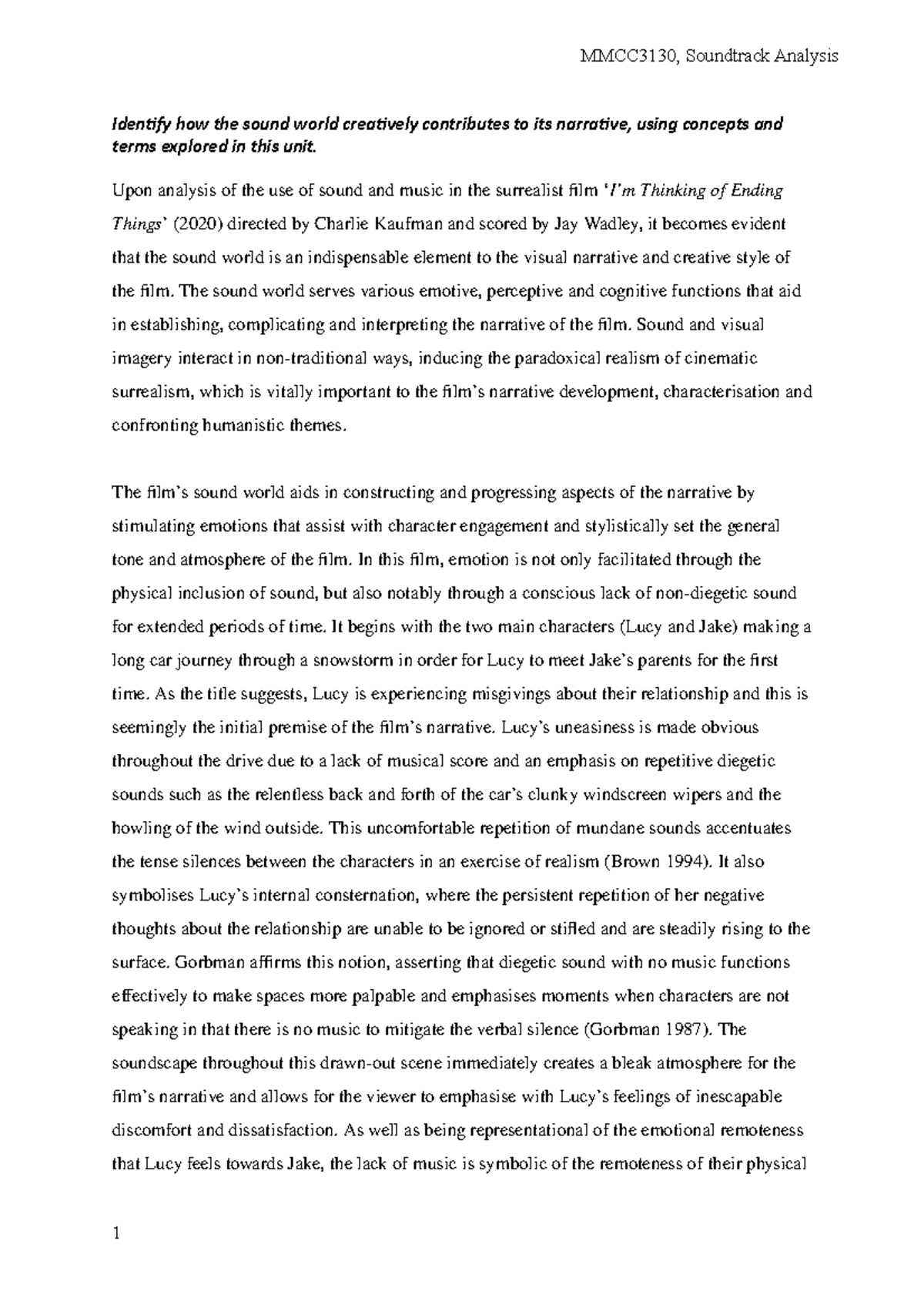 MMCC3130 soundtrack analysis - Identify how the sound world creatively ...