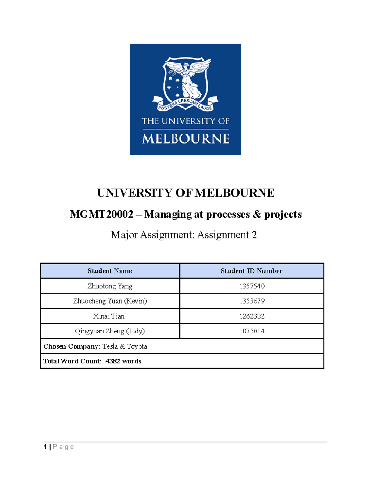 OM final - UNIVERSITY OF MELBOURNE MGMT20002 – Managing at processes ...