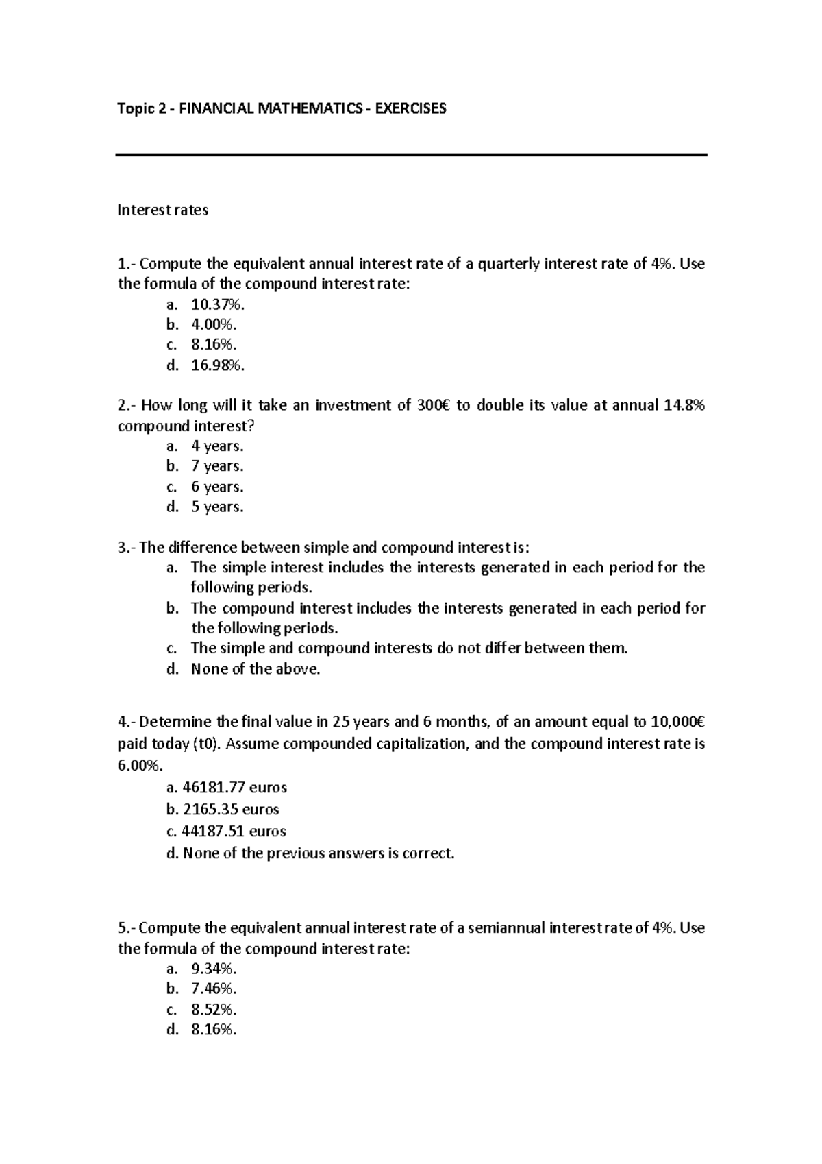 T2 ENG questions - Topic 2 - FINANCIAL MATHEMATICS - EXERCISES Interest ...
