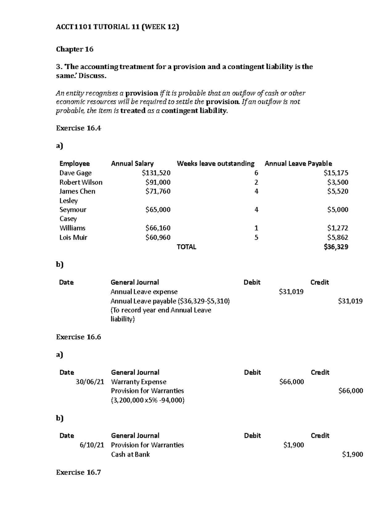 ACCT1101 Tute 11 Week 12 - ACCT1101 TUTORIAL 11 (WEEK 12) Chapter 16 3 ...