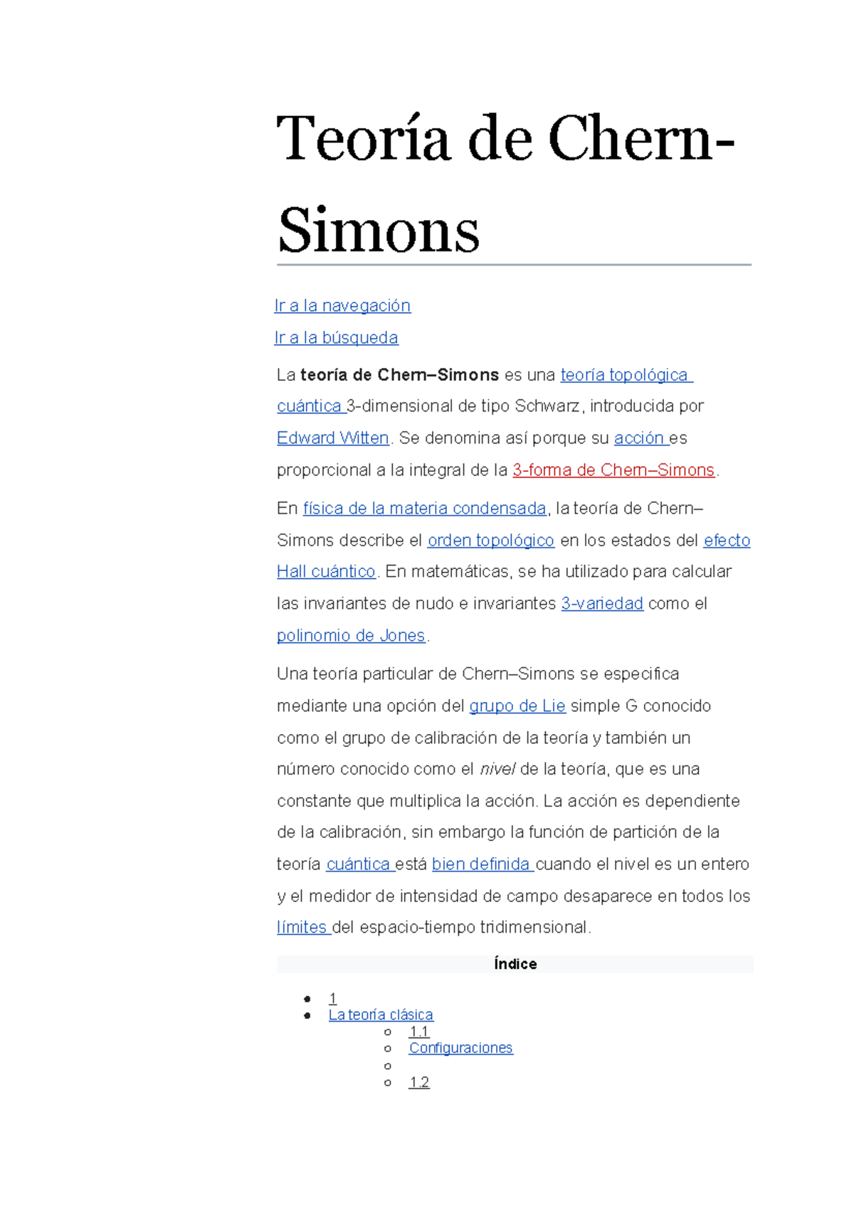 Teoría de ChernSimons Teoría de Chern Simons Ir a la navegación Ir