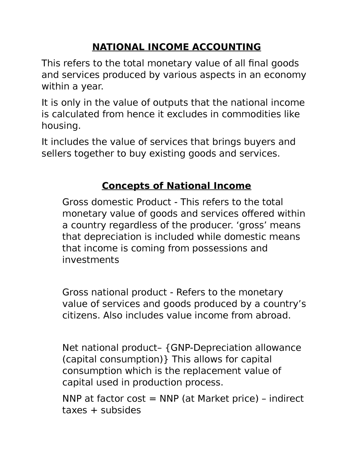 essay about national income accounting