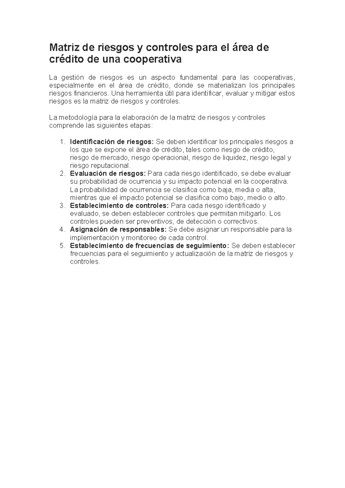 Matriz de Riesgos Cooperativas - Matriz de riesgos y controles para el ...
