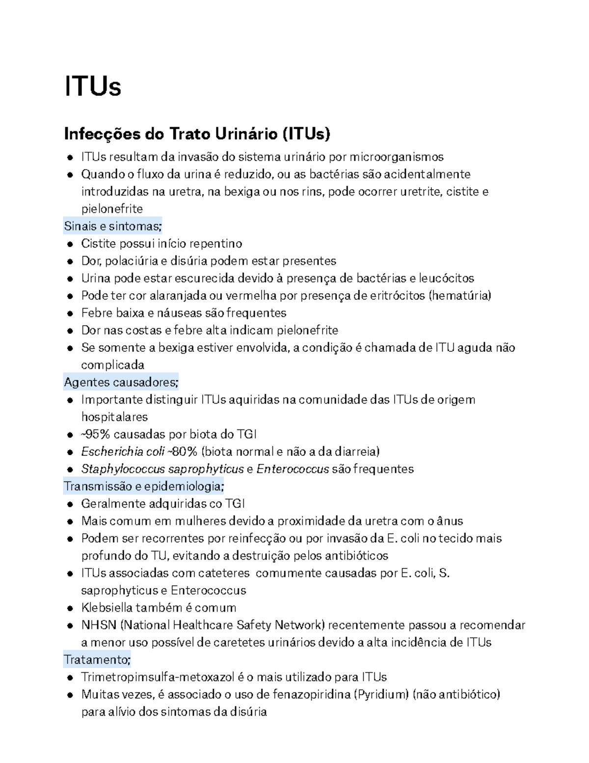 ITUs - Resumo Principios de medicina interna, 19 ed. - ITUs Infecções ...