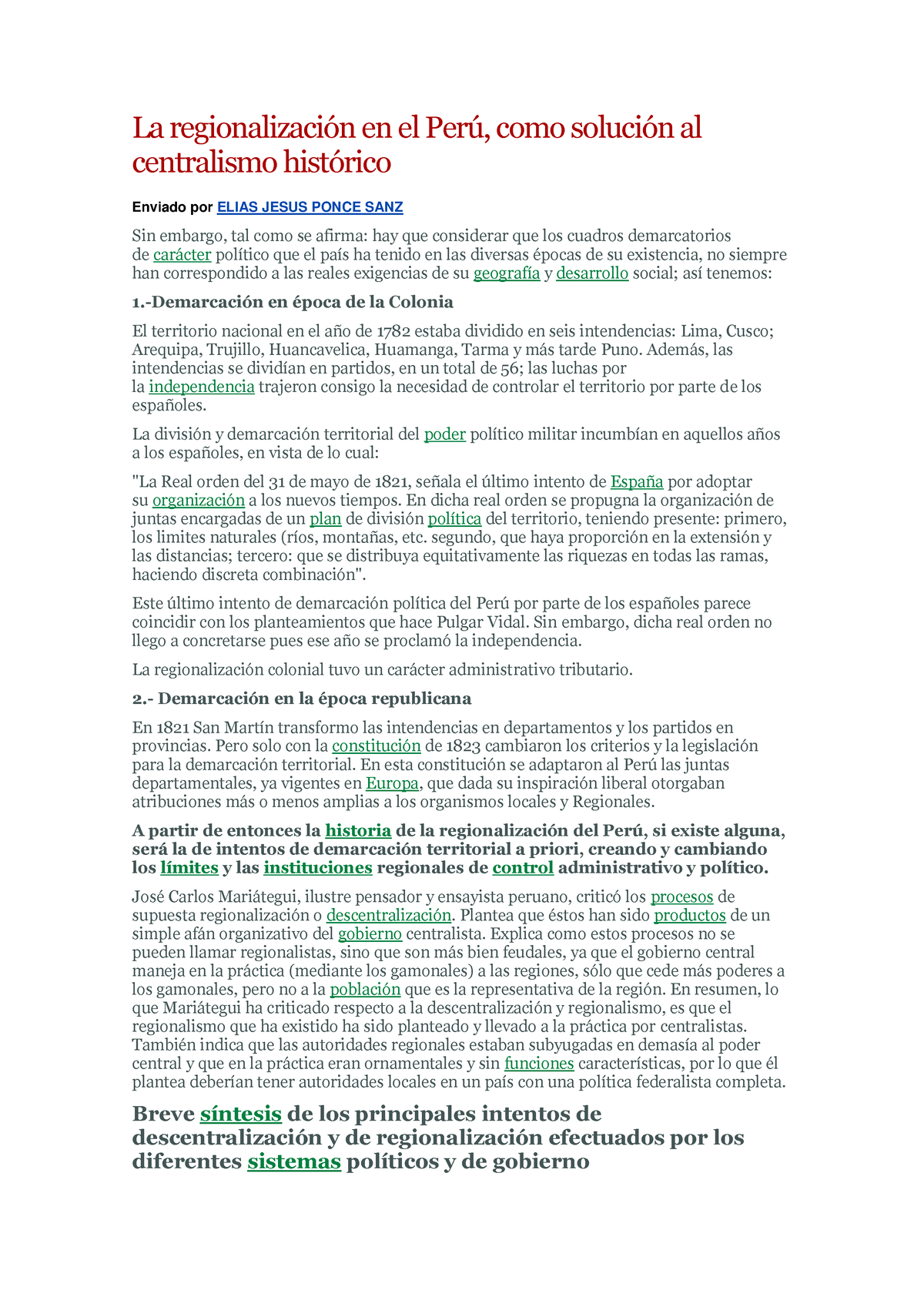 Semana 11- Hoja De Informe-La Regionalización En El Perú - La ...