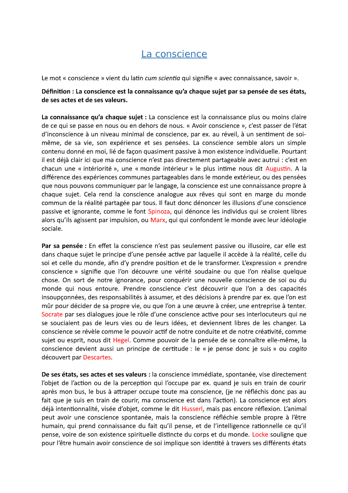 dissertation bac philo conscience