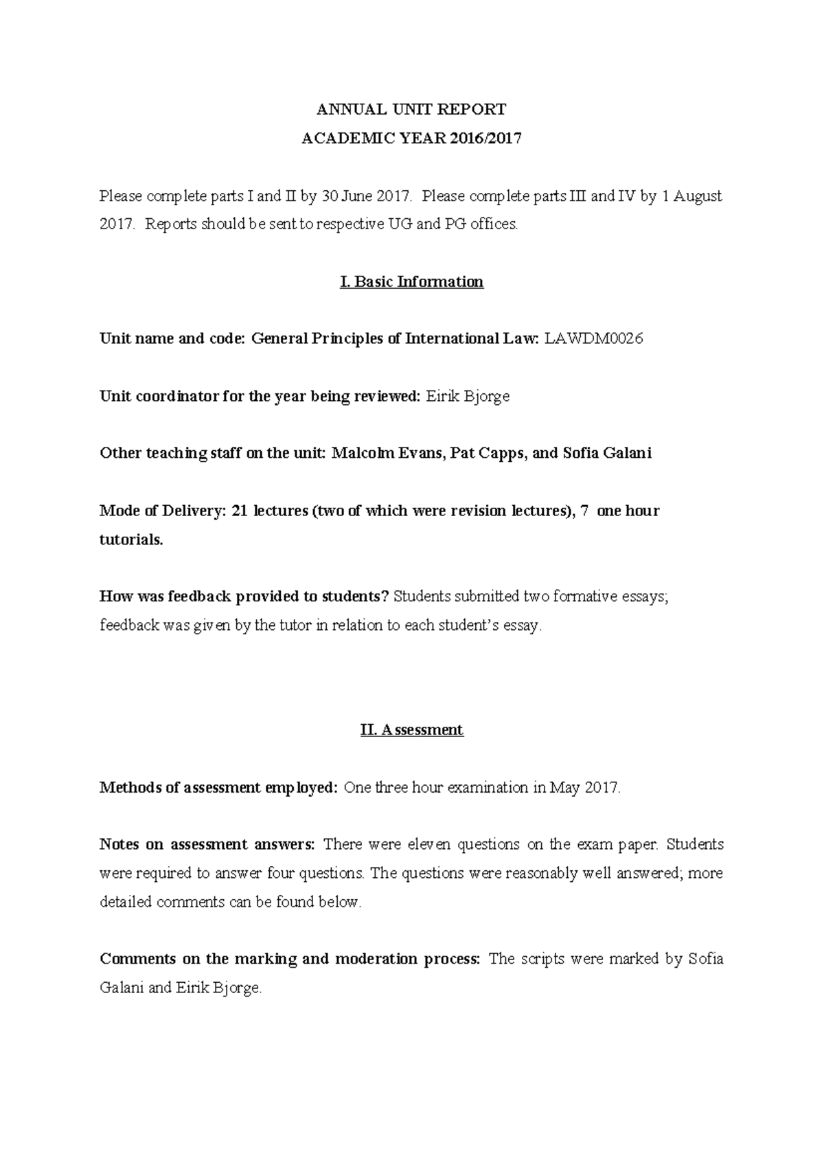 2017 Unit Report GPIL - ANNUAL UNIT REPORT ACADEMIC YEAR 2016/ Please ...