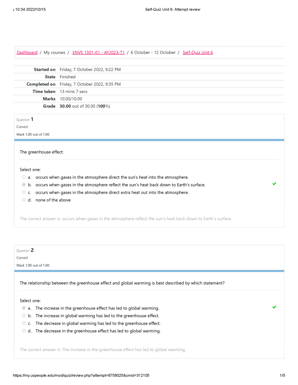 Self-Quiz Unit 6 Attempt Review - Started On Friday, 7 October 2022, 9: ...