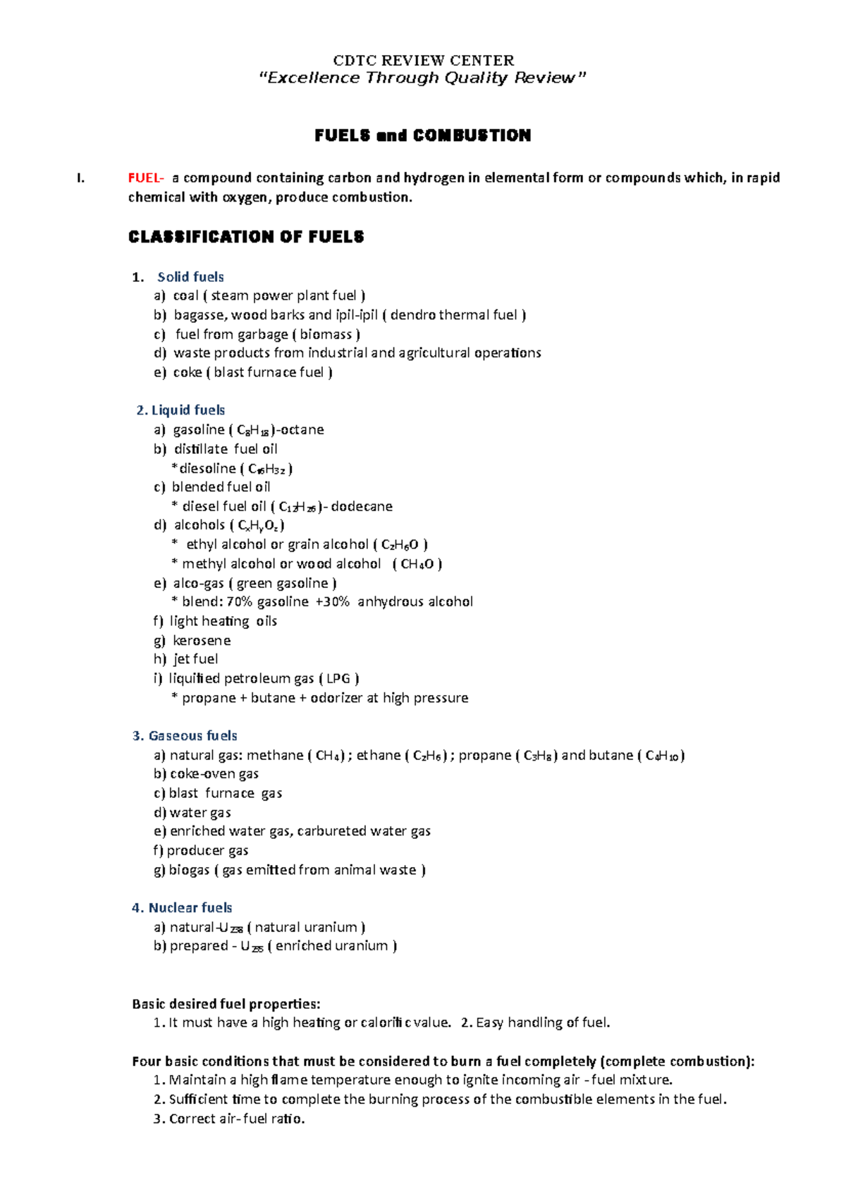 Combustion Engineering practice problem that can be solved. CDTC REVIEW CENTER Through Quality