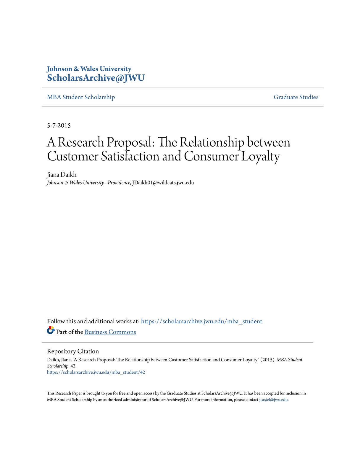 importance of customer satisfaction research proposal