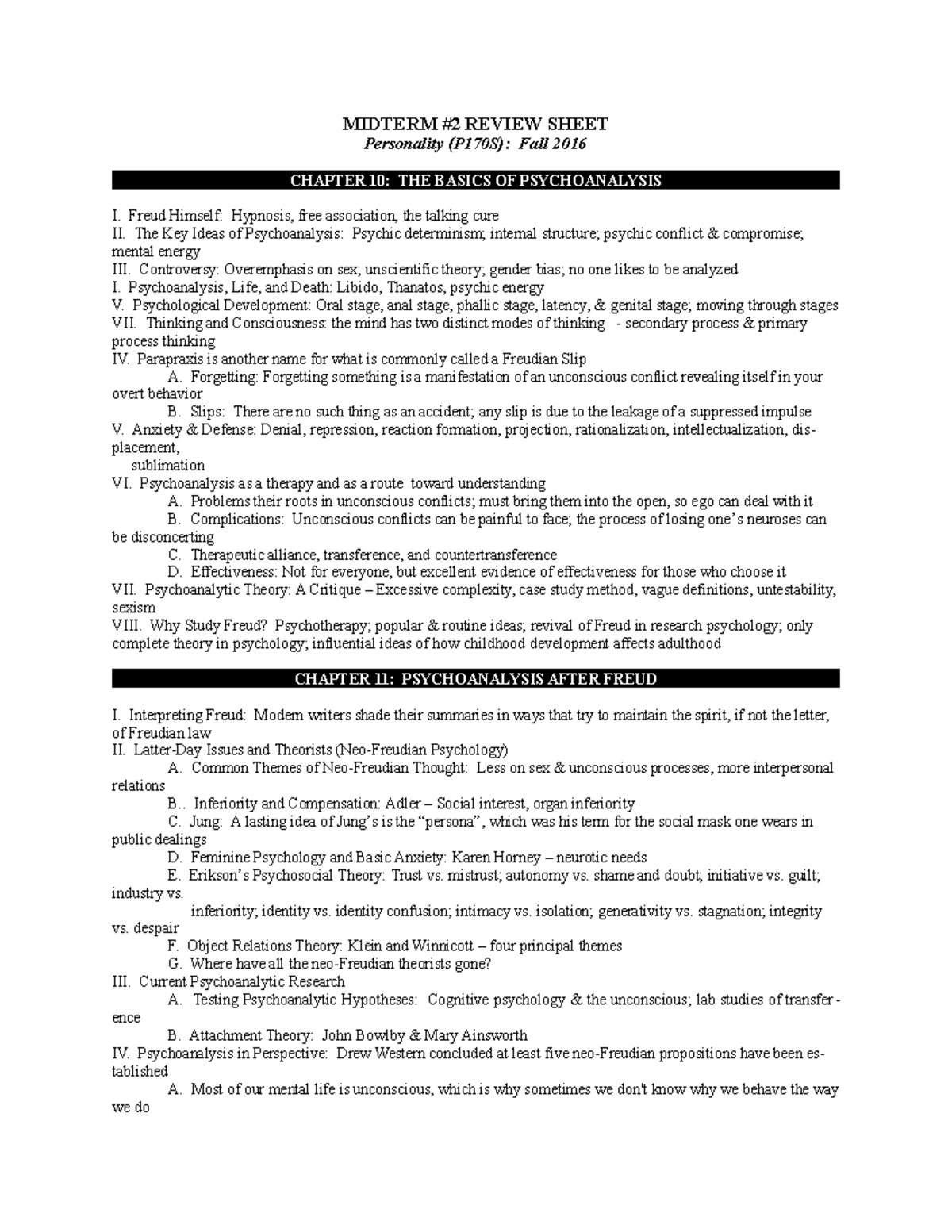 PSY BEH 170S Midterm #2 Study Guide - MIDTERM #2 REVIEW SHEET ...