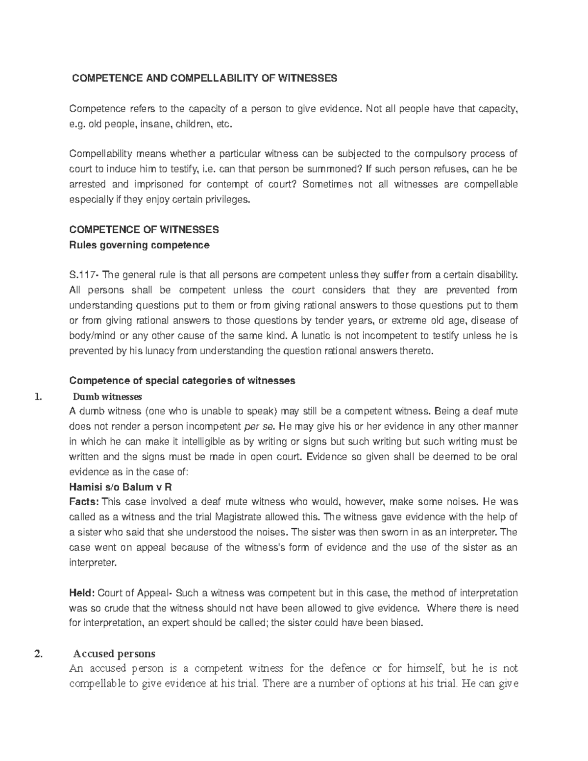 Witnesses Grade B COMPETENCE AND COMPELLABILITY OF WITNESSES