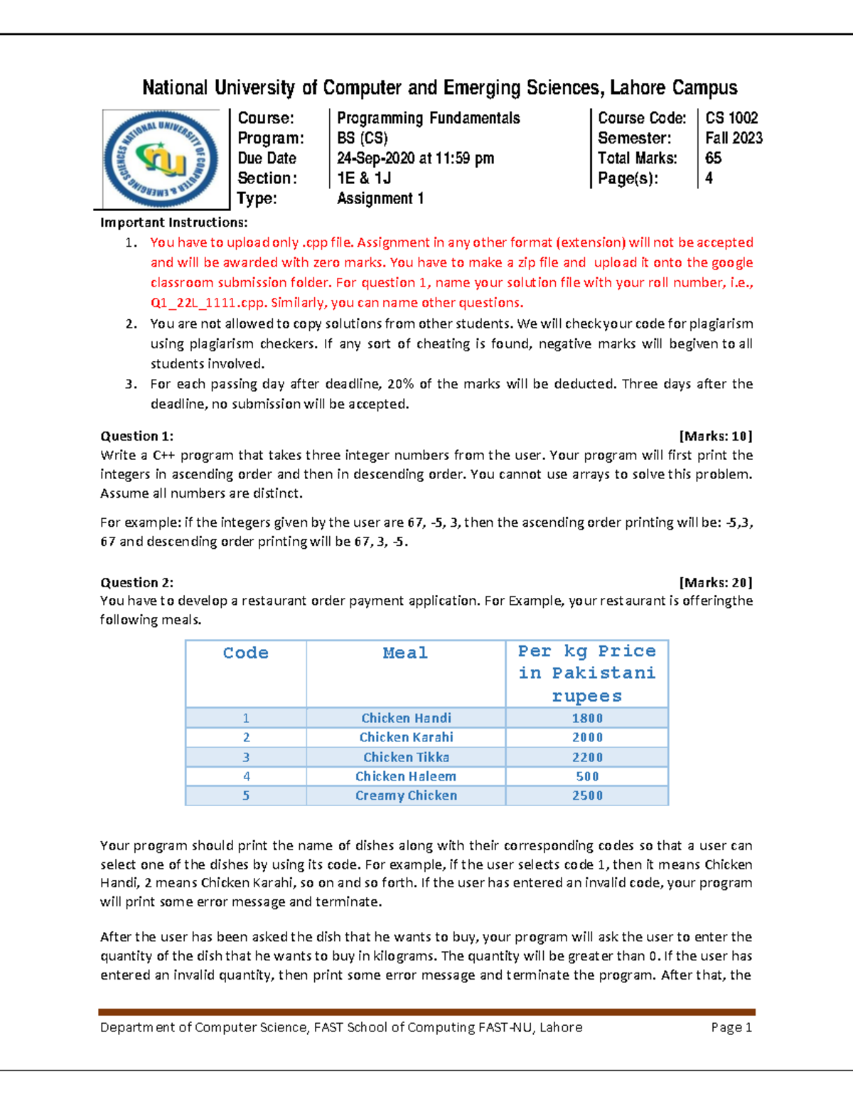 Assignment # 1 PF (1E&1J) - National University of Computer and ...