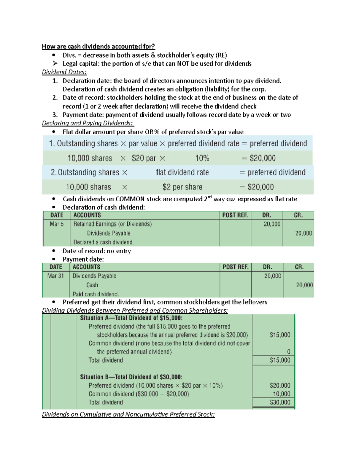 Accounting ch. 10 Lecture notes 10 How are cash dividends accounted