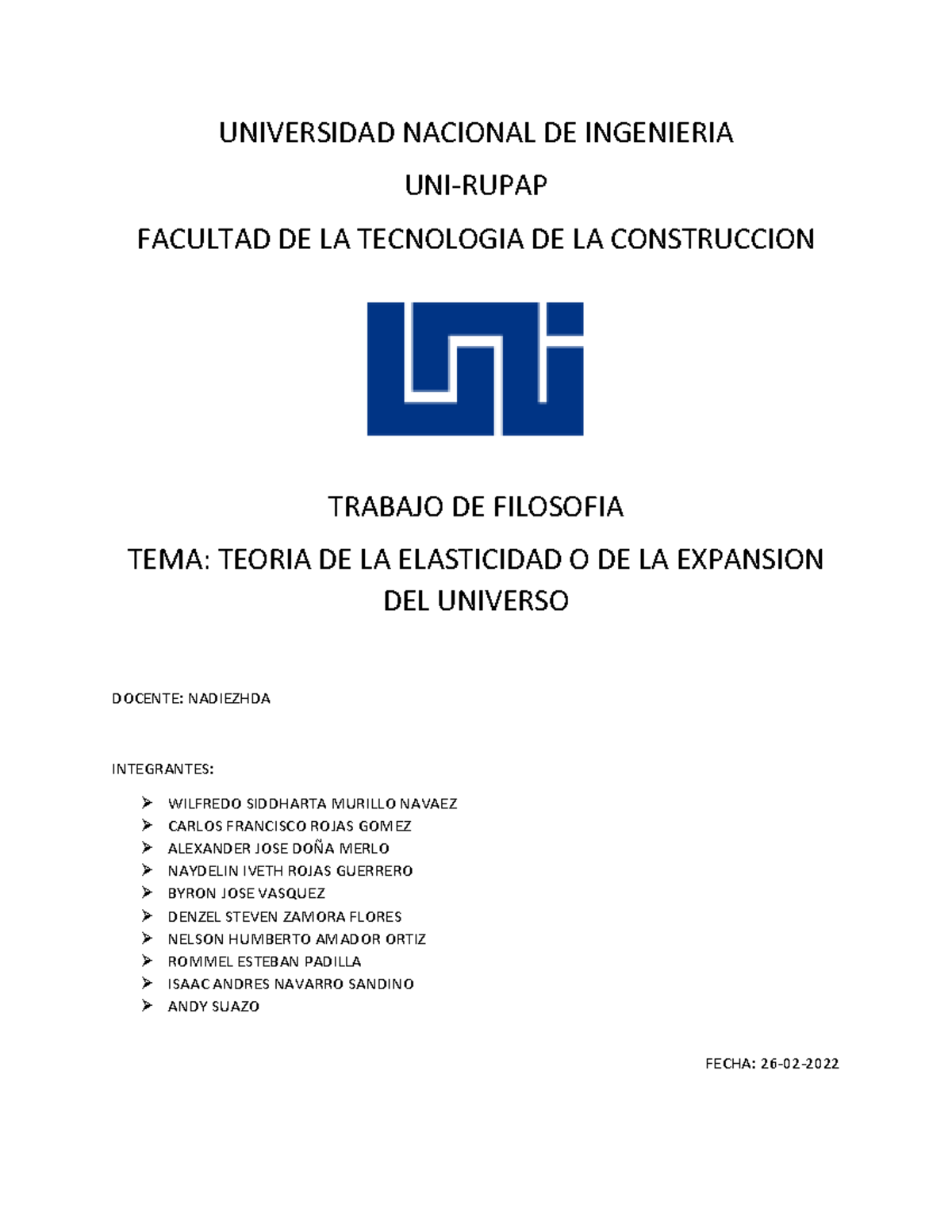 Teoria de la eslaticidad - UNIVERSIDAD NACIONAL DE INGENIERIA UNI-RUPAP ...