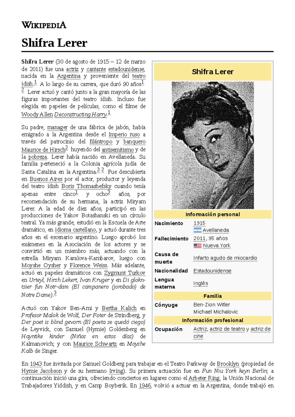 Shifra Lerer Biografia de vida Shifra Lerer Información personal