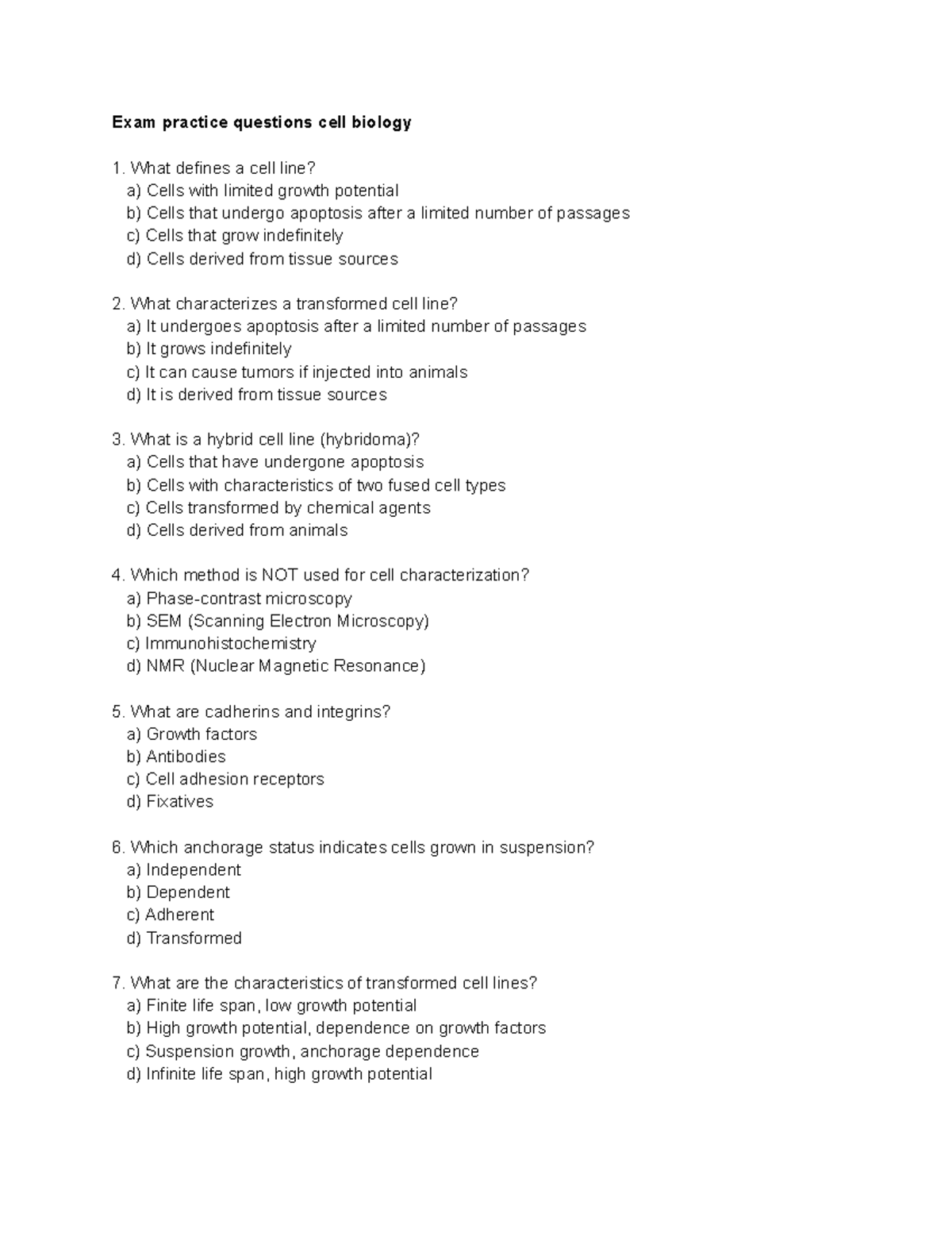 CELL Question Paper - Exam practice questions cell biology What defines ...