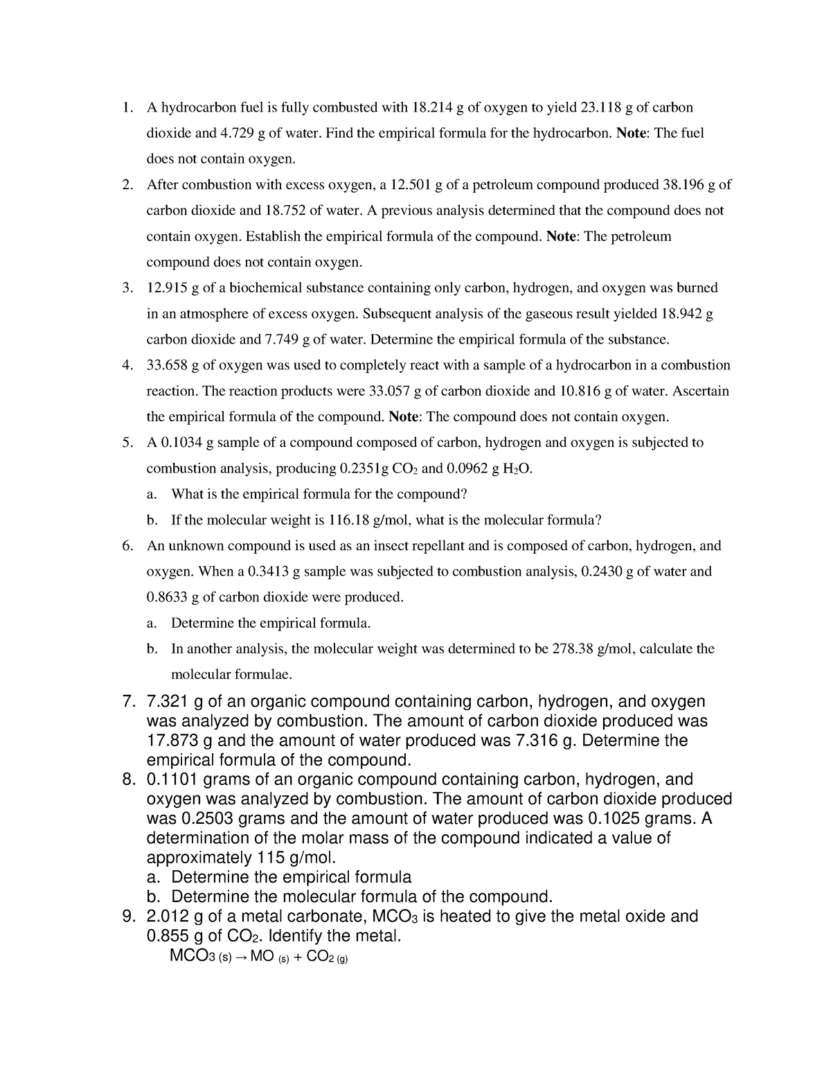 SELF Practice Questions ON Combustion Analysis - A hydrocarbon fuel is ...