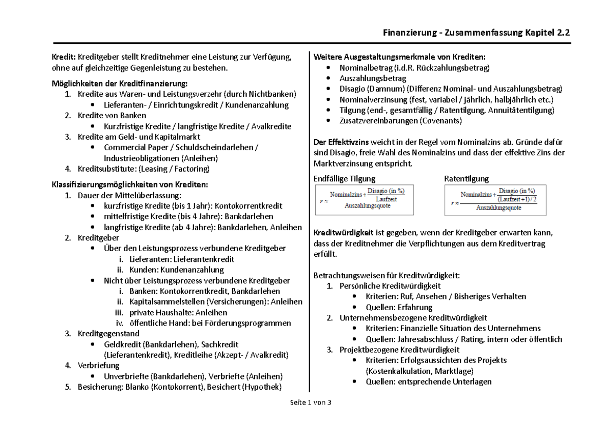 Finanzierung ZSF 1 - 22 - Zusammenfassung Einführung In Die ...