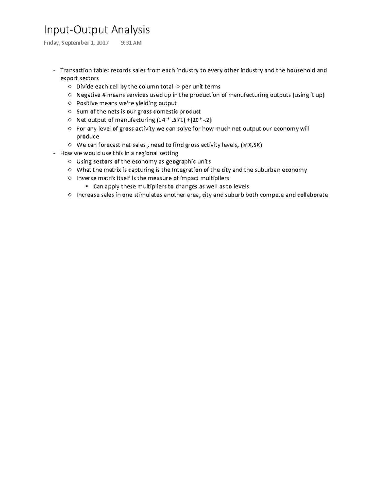 Input-output analysis - Input—Output Analysis Friday, September 1, 2017 ...