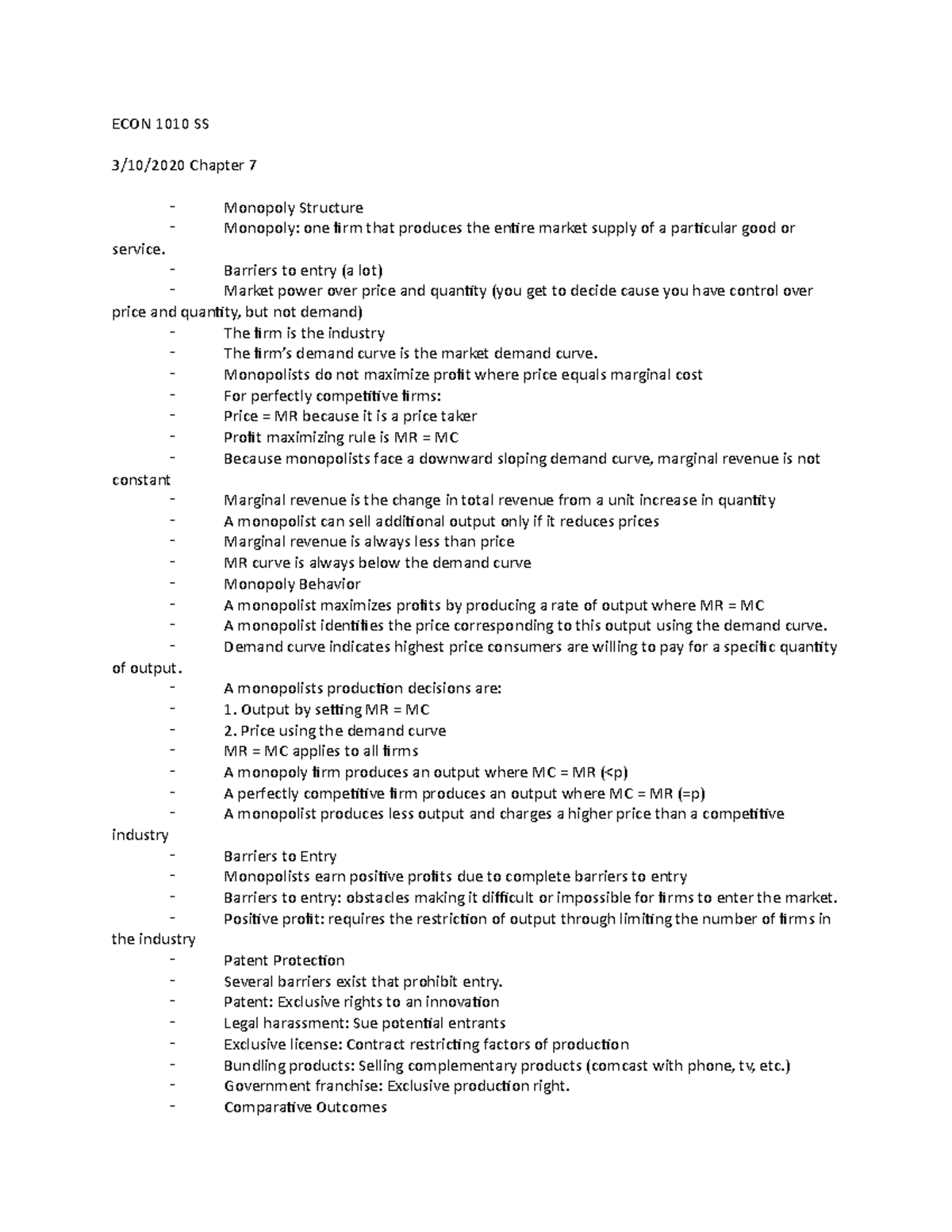 ECON 1010 SS Chapter 7 Notes - ECON 1010 SS 3/10/2020 Chapter 7 ...