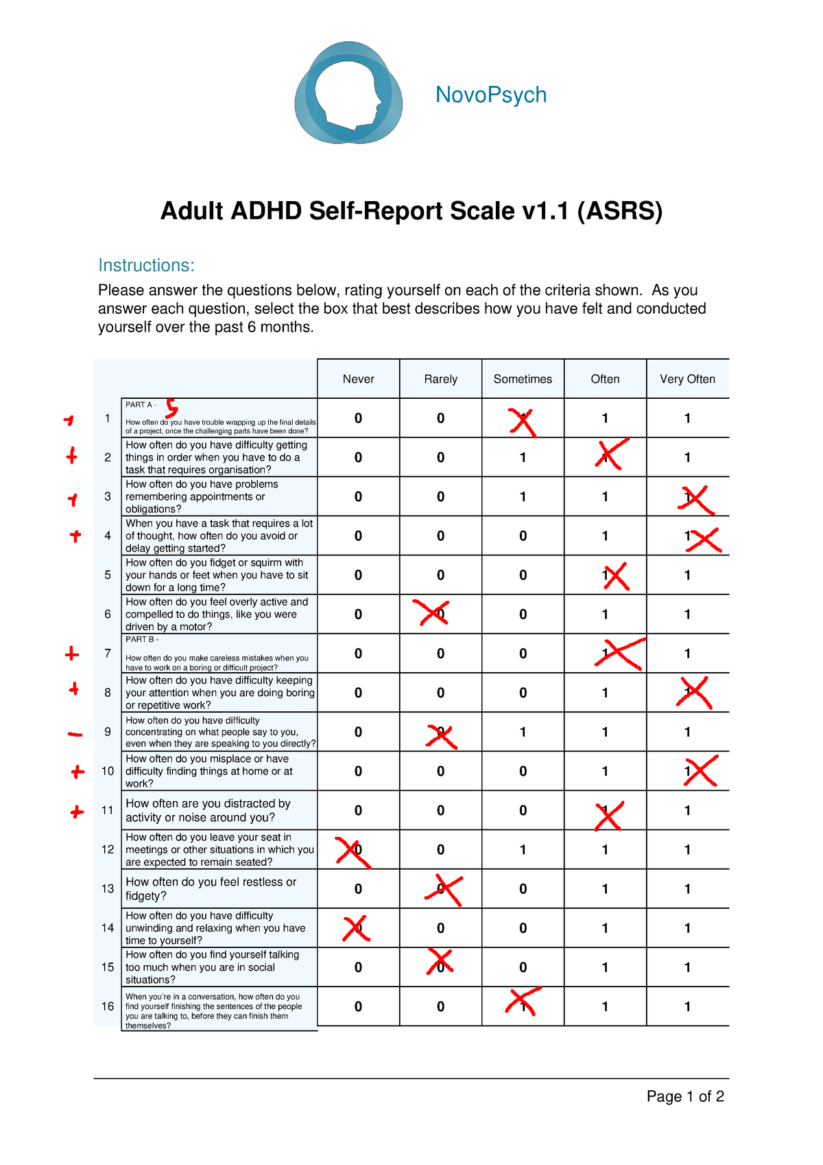 Adult ADHD Self Report Scale ASRS V1 - NovoPsych Adult ADHD Self-Report ...