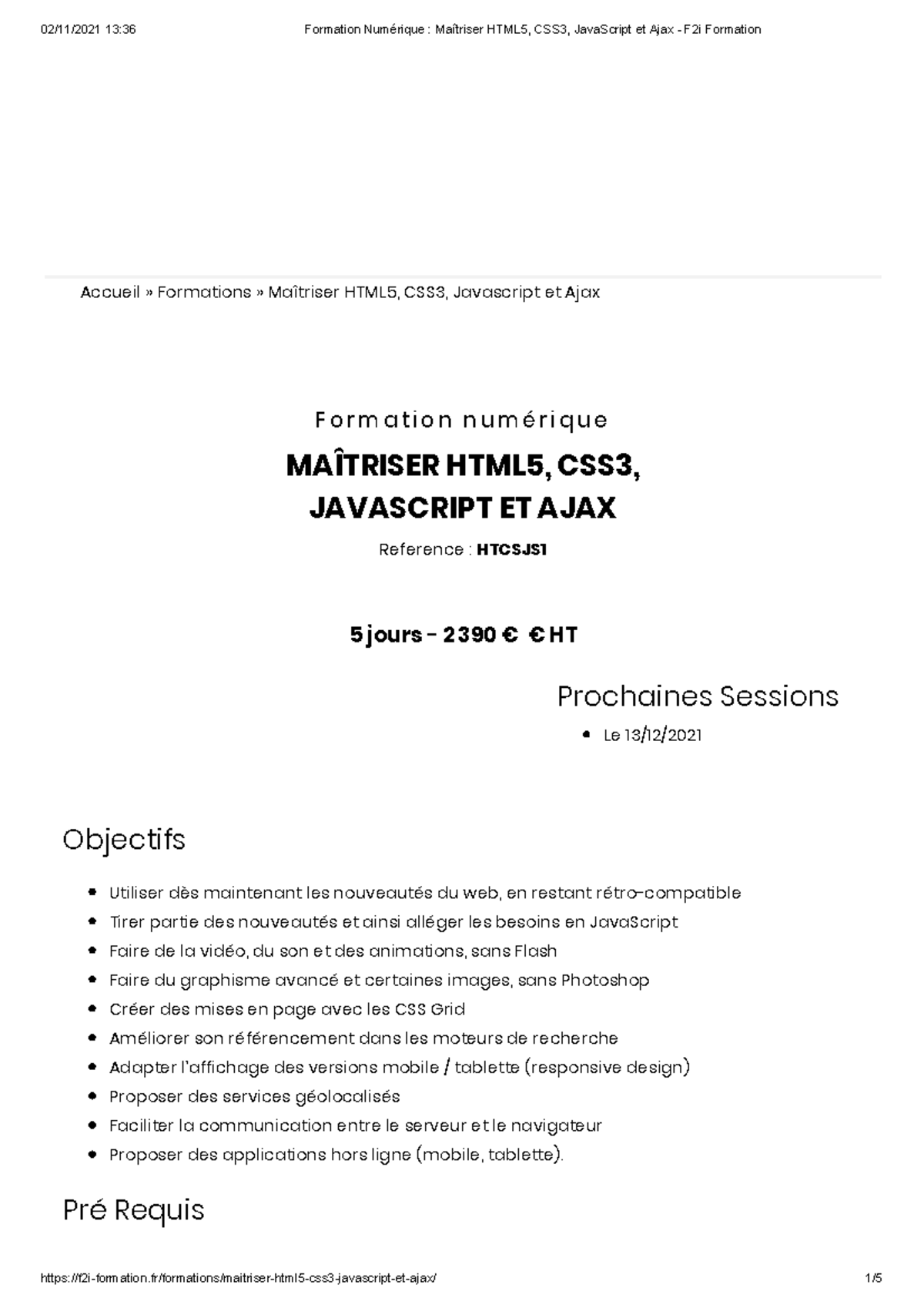 Formation Numérique Maîtriser HTML5, CSS3, Java Script et Ajax - F2i ...